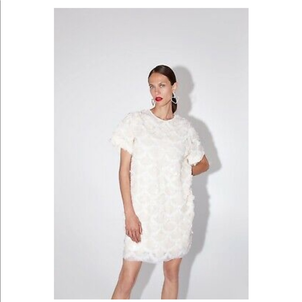 Zara Limited Edition Sequin Dress with Tulle - Ecru